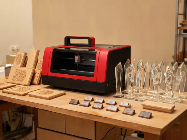 Awards business engraving wood and glass pieces